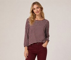 J. Crew Womens Burgundy White Striped Top Size 2XS Cotton Casual Travel Work