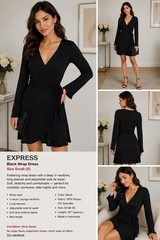 Express Black Wrap Dress Women’s Size Small Long Sleeve Mini Cocktail Dress