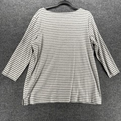 Duluth Trading Top Womens XXL Gray Striped V-Neck Casual Nautical Preppy Cottton