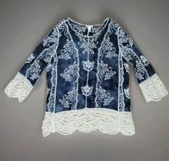 Crochet Embroidered Boatneck Whimsygoth Fairy Bellsleeve Boho Beachy Wmns Sz L