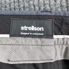Strellson Pants Men 36×29.5 Blue Linen Hopsack Flat Front Summer Premium Slacks
