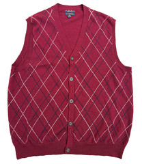 Club Room Estate Merino Wool Cardigan Sweater Vest Mens Large Burgundy Argyle