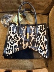 Cavalcanti Animal Print Satchel Top Handle Bag w/ Shoulder Strap Gold Hardware