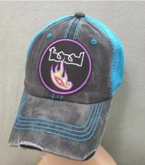 Tool Hat Distressed Black & Neon Blue Mesh Adjustable Hat