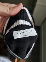 Sandro Paris Black/White Striped Knit Button V-Neck Cardigan Size M