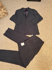 Vitto Italy Super 150s Black 2-Piece Wool Suit 46R 40W Flat Front Single Vent