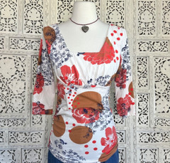 Cabi Square Neck Floral Ruched 3/4 Sleeve Blouse Sz Medium