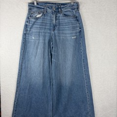 American Eagle Jeans Women 6 Short Super High Rise Ultra Wide Leg Blue Baggy