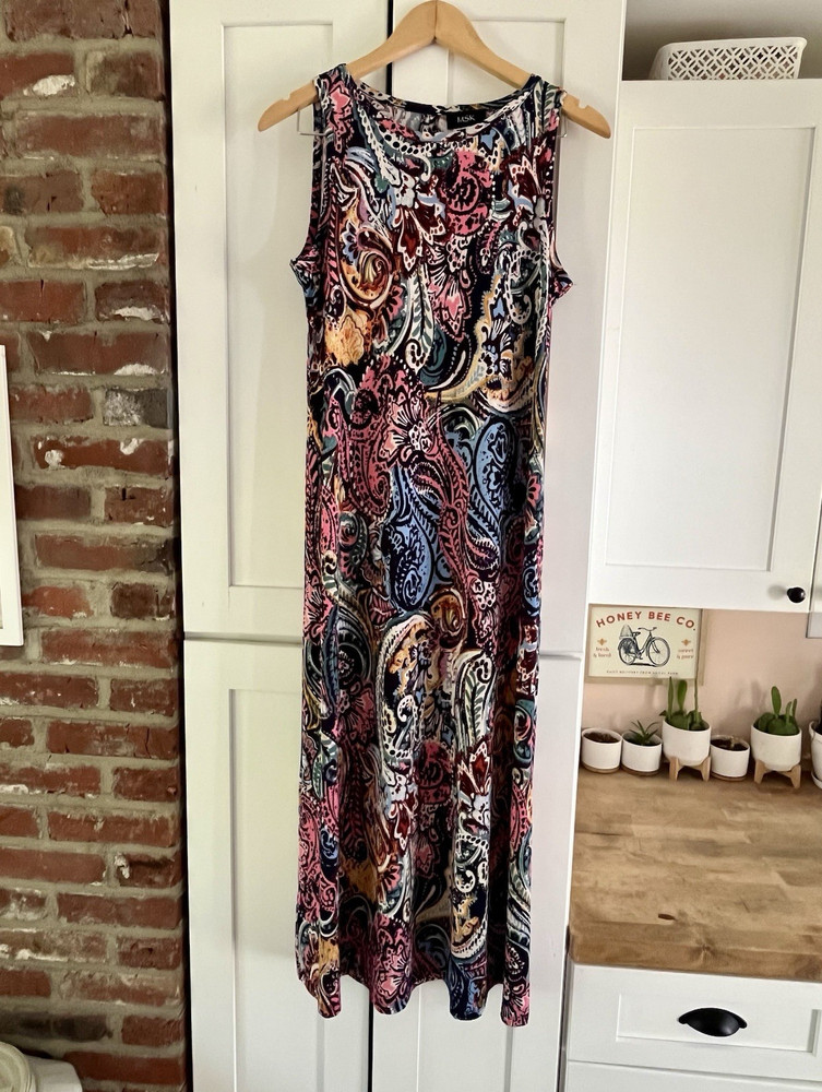 MSK M Multicolor Paisley Cold Shoulder Sleeveless Round Neck Maxi Dress Y2K