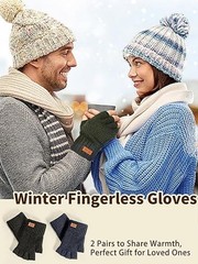 Winter Alpaca Wool Fingerless Gloves Thermal Men Knitted Half Finger Mitten