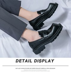 Thick Sole Height Increasing Formal Durable Square Toe Men Dress Shoes Loafers