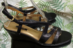 ECCO BLACK LEATHER SLINGBBACK OPEN TOE SANDALS HEELS SHOES WOMENS SZ 9 9.5 EU 40