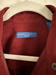 Karen Scott Sport Women’s Red Solid Collared Long Sleeve Button-Down Shirt M