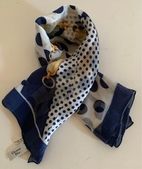 Christian Dior Silk Scarf Dot Stripe Pattern 55x55cm White/Navy/Gold Used