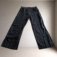 Zara Wide Leg Pants Women XL Black Linen Blend High Waist Coastal Beach 34×30.75