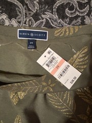 Karen Scott Plus 2X Green Gold Metallic Floral Knit Round Neck 3/4 Sleeve Top