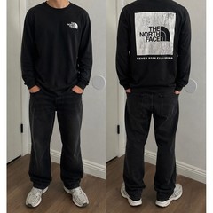 The North Face Mens Black Long Sleeve Circular Design Box Logo Graphic Tee Large