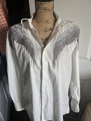 I.N.C. International Concepts Men’s L White Angel Wings Embroidered Button-Up