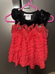 Bonnie Baby Girls Red/Black 2pc Velvet Ruffle Bow Top & Pants Set 3-6M