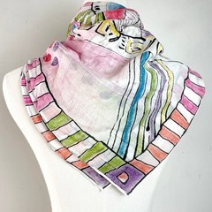 Vintage 80s Abstract Art Print Square Scarf Geometric Maximalist Dopamine Artsy