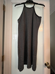 New York & Company Black/White Striped Racerback Tank Dress XL Stretch