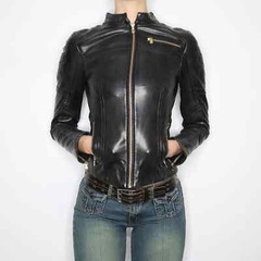 Sexy Leather Moto Jacket Real Lambksin Leather Quilted Motorcycle Cropped Jacket