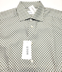 $285 New ETON Slim Fit Button Flex Sport Shirt Men 15.5 EU 39 M Green GEOMETRIC