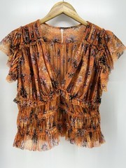 FREE PEOPLE- Women’s SMALL Orange Floral Making Me Smile Top Cropped Sheer