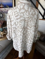 Lou & Grey Beige White Abstract gauze Print Button Front Shirt Large 100% Cotton