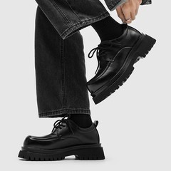 Men’s Big Round Toe Platform Thick Sole Dress Lace Up Casual Derby Leather Shoes