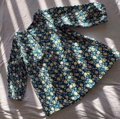 Obaïbi Girls 12M Blue/Yellow/White Floral A-Line Dress Long Sleeve Cotton