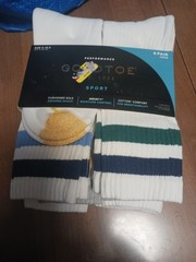Gold Toe Mens 6 Pair Crew Socks White Striped Sport Cushioned Moisture Wicking