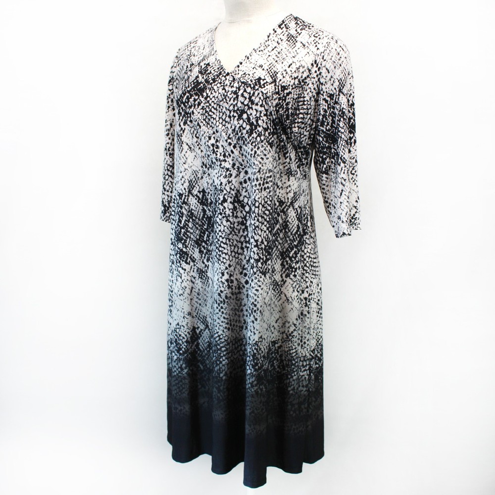 Catherines Plus Black/White Animal Print V-Neck Midi DRESS Petite 2X 22/24W