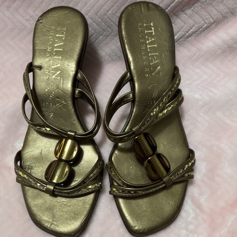 Italian Shoemakers Women’s bronze Strappy Beaded Wedge Slip-On Sandals 7