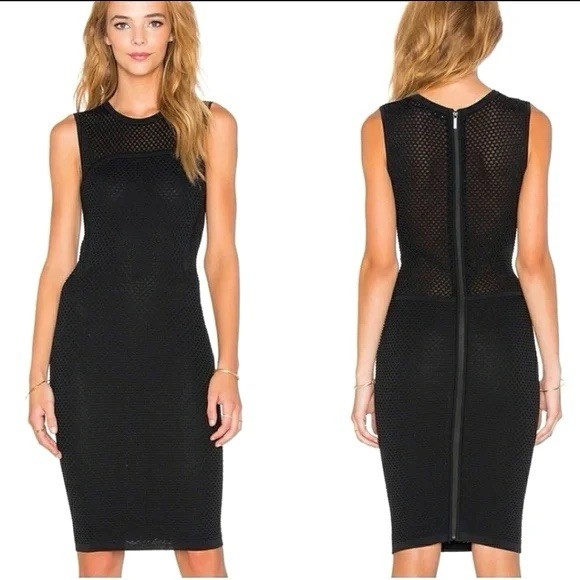 John + Jenn Zeva Black Bodycon Sheath Dress Sleeveless Mesh Sexy LBD Size XS