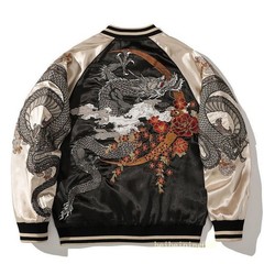 New Mens Bomber Japanese Pattern Embroidery Dragon Tattoo Sukajan Fashion Jacket