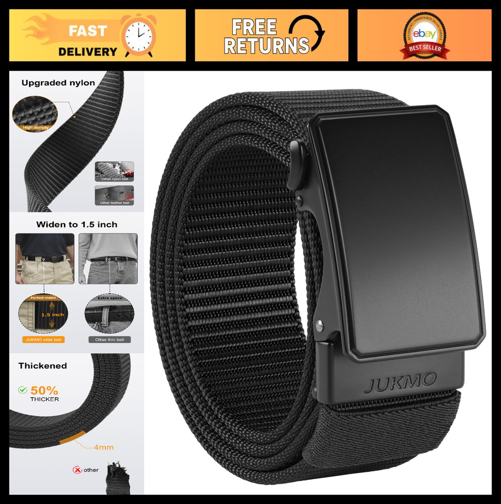 Men’s 1.5″ Nylon Ratchet Belt – Adjustable Casual Web Click Belt for Jeans, No H