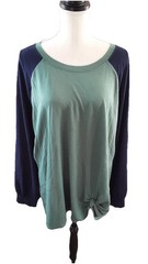 BELLE KIM GRAVEL XL GREEN PULLOVER TOP LONG SLVS ROUND NECK POLY/RAYON/SPNDX