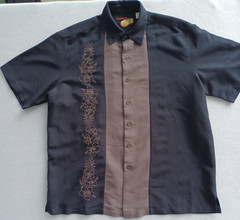 Caribbean Shirt Button Up Men’s Large Black Short Sleeve Shirt Rayon Blend