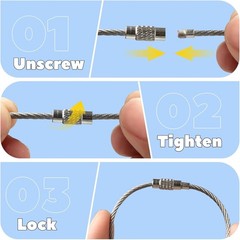 10× Stainless Steel Wire Keychains Cable Key Rings Loop Screw Lock Outdoor 6″ US