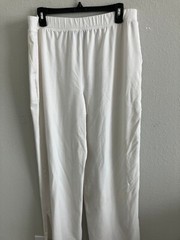 Denim & Co. Beach Jersey Regular Wide Leg Pant Slits – White (Sz L) a637289