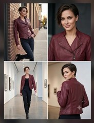 Santelon Women’s Burgundy Zip-Front Lined Biker Jacket w/ Pockets Size XL