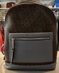 Calvin Klein Garnet Signature Monogram Brown + Blue Backpack