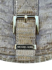 Michael Kors Tan Faux Crocodile Skin Embossed Leather Crossbody Bag Gold Buckle