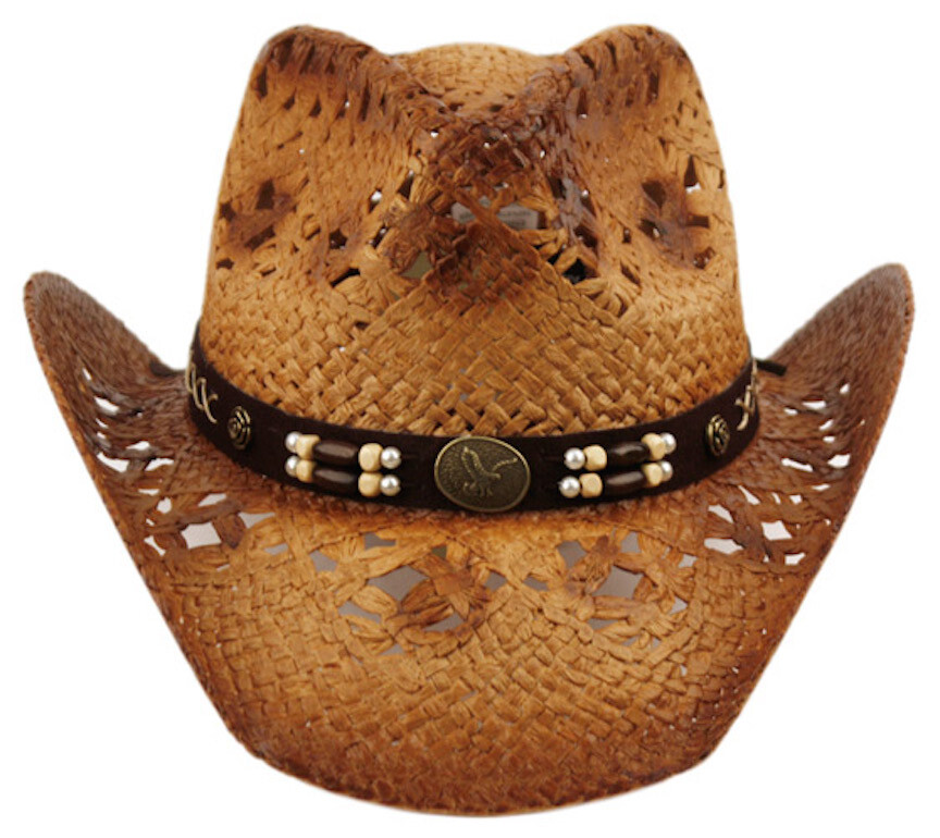 Cowboy Hat Eagle Beads Straw Vintage Studded Leather Western Concert Men’s Hat
