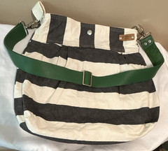 IKABAGS Paris Striped Shoulder Bag, Adjustable Green Strap, Snap, Pockets