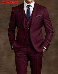 Men’s 3-Piece Slim Fit Suit Set Formal Wedding Business Party Blazer Vest Pant