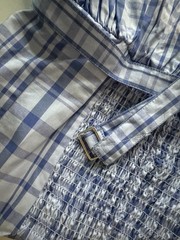 Free Assembly Women’s Blue/White Plaid Smocked Belted Cotton Midi Sundress L