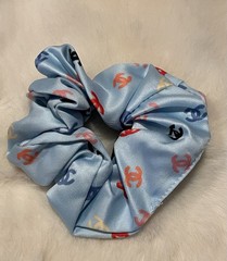 CHANEL Blue LOGO Scrunchie Beauty Hair Accessory 100% Silk ~ NEW without Tags