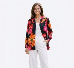 Victor Costa Women’s 100% Silk Black Pink Long Sleeve Floral Tunic Top Small New